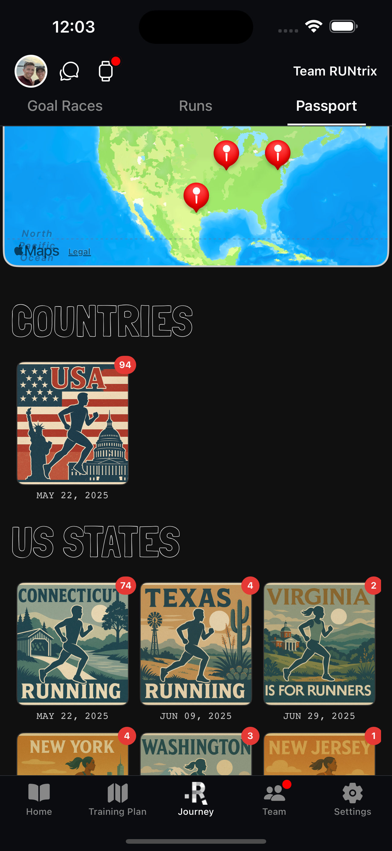 RUNtrix Passport screen